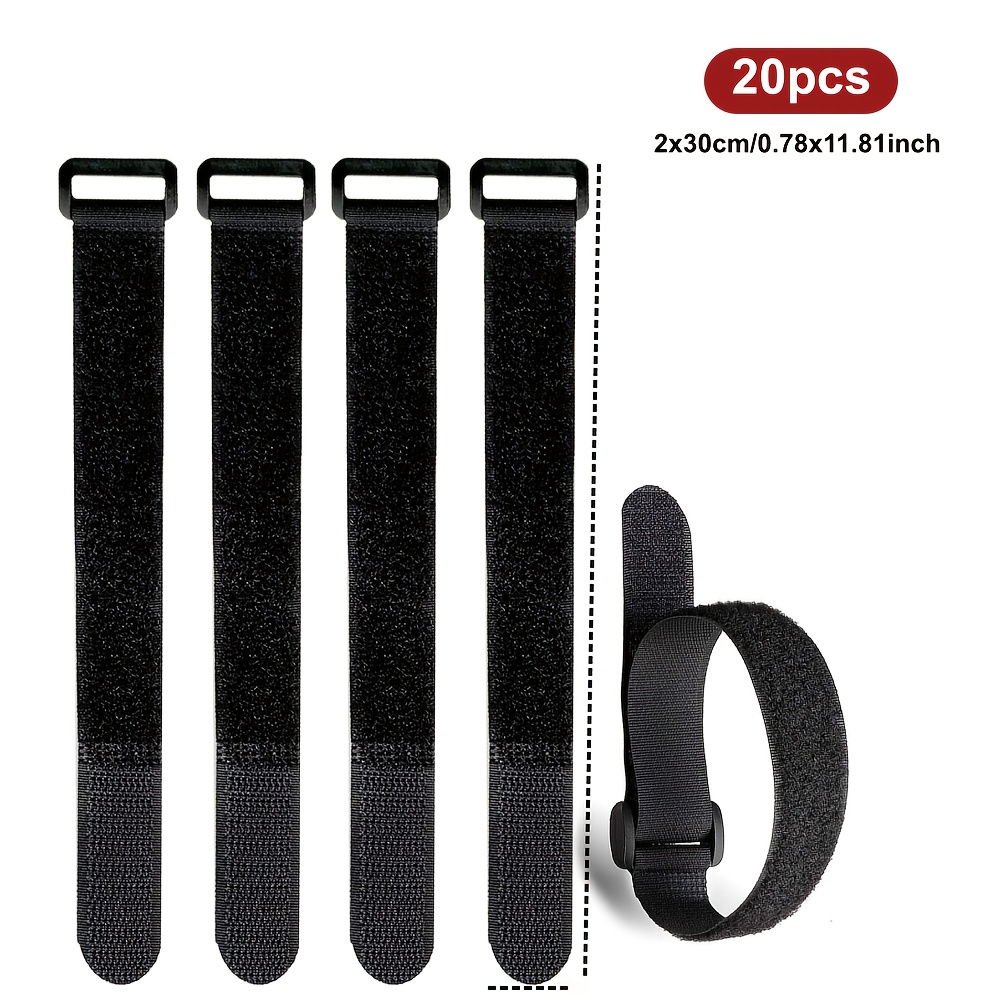 E-shop 20 Stück /250/300/400mm Schwarze Klettbänder mit Schnallenrücken – & , Strapazierfähige Starke Befestigungsbänder zum Sichern von Kabeln,