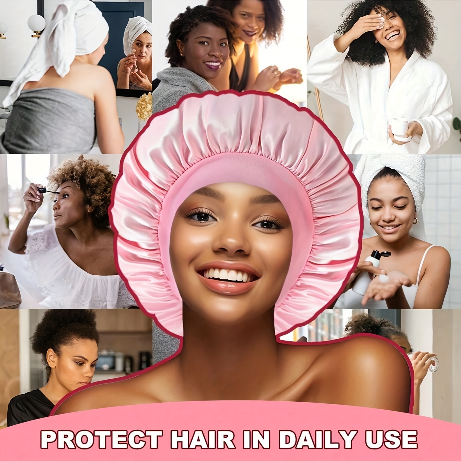 6pcs AWEGEO Women's Satin Bonnet with Elasticated Wide Brim - Breathable Sleep Cap Suitable for Travel, Spa, Daily Use | Elegant Hair Protection Hat, Spring/Fall Accessory