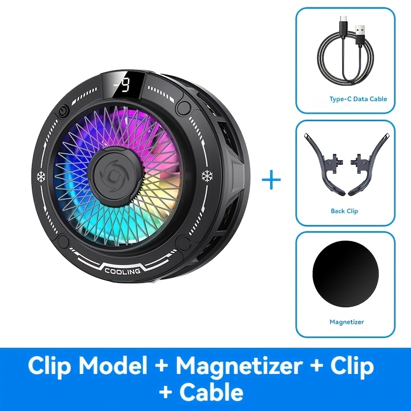 TEMU K38 Cooler Magnetic Back-clip Ice Cooling Radiator Digital Display Rgb Light Gaming Cooler Temperature Control