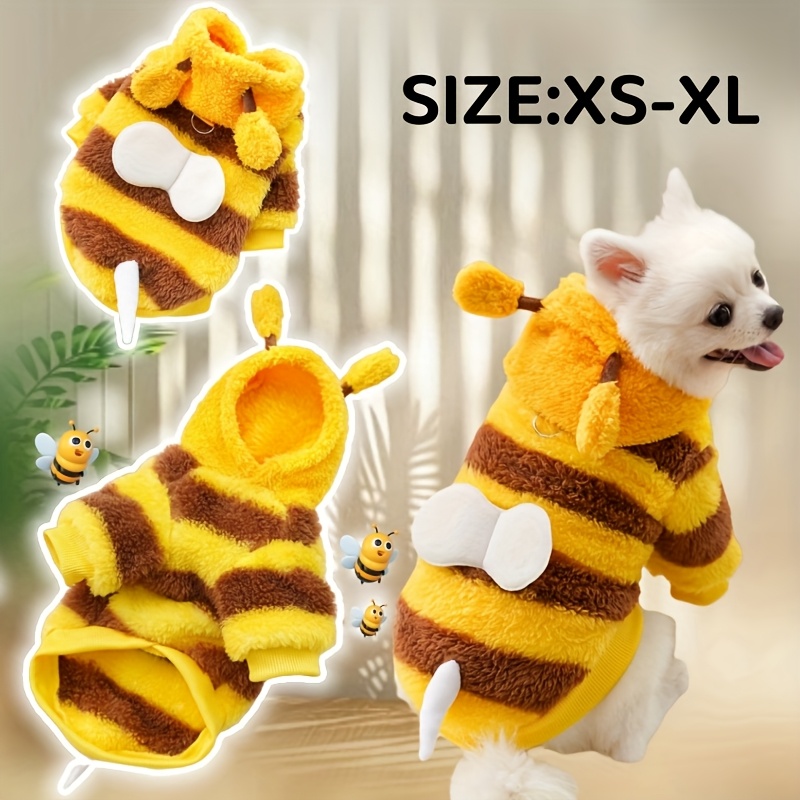 

1pc Bee Costume Dog Outfit With Leash Loop, Cute Striped Plush Pullover With , Tail & Wings, Machine Washable Polyester For Small, Medium, Large Dogs - Pet Clothing For & Holiday , Without Battery