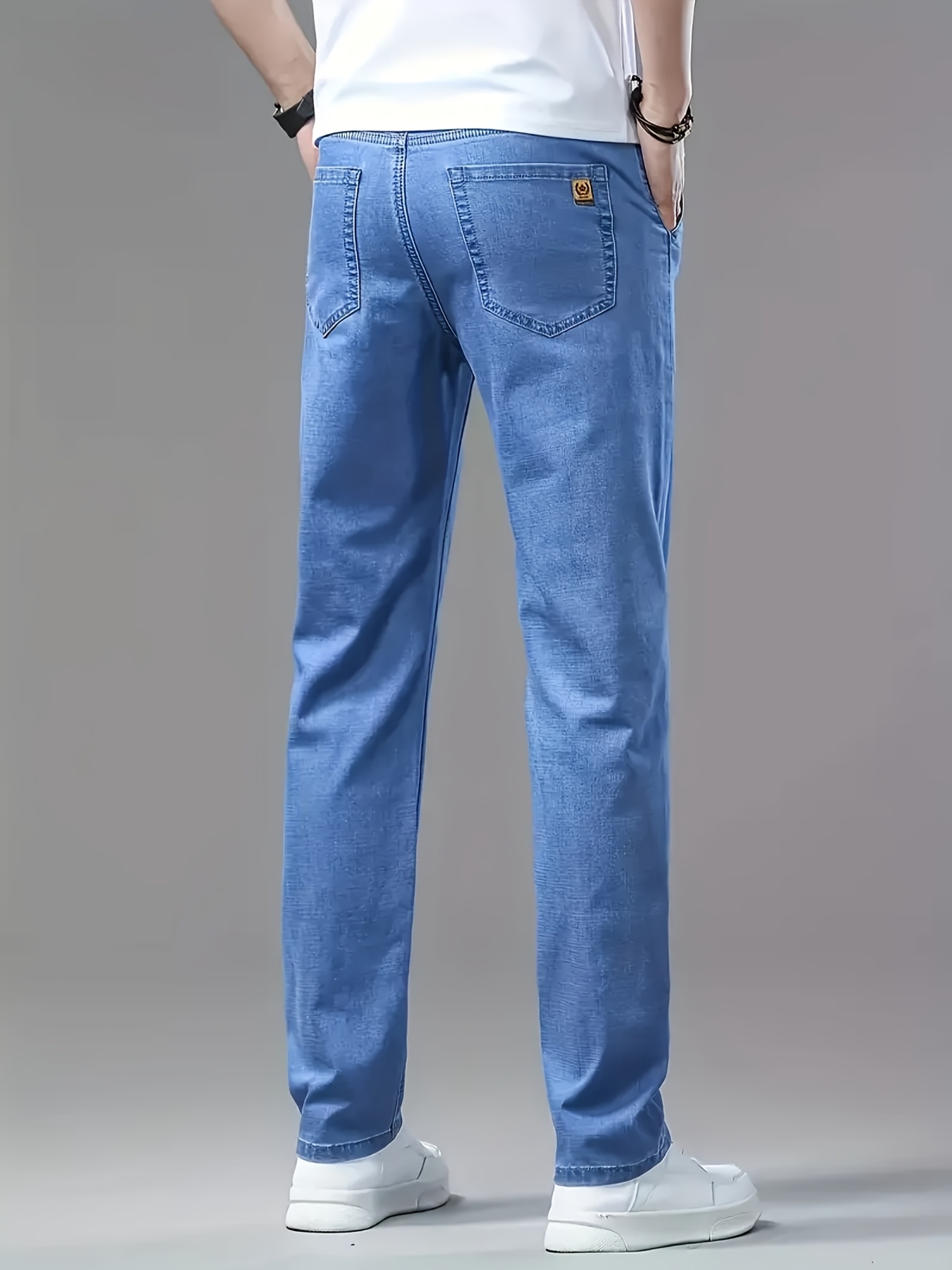 Men'S Summer Thin Business Casual Jeans Fashionable Straight Fit Summer Jeans Pants Versatile Men'S Clothing Elastic Comfortable Soft Denim Jeans Classic Design Cool Casual Jeans