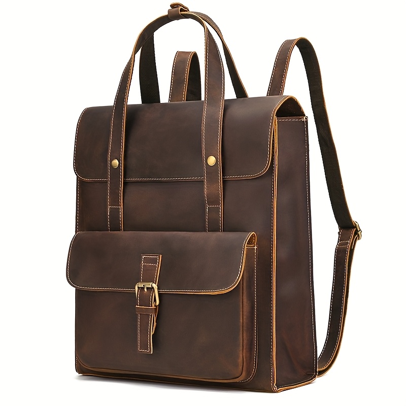 vintage leather backpack men women 14 laptop bag Temu
