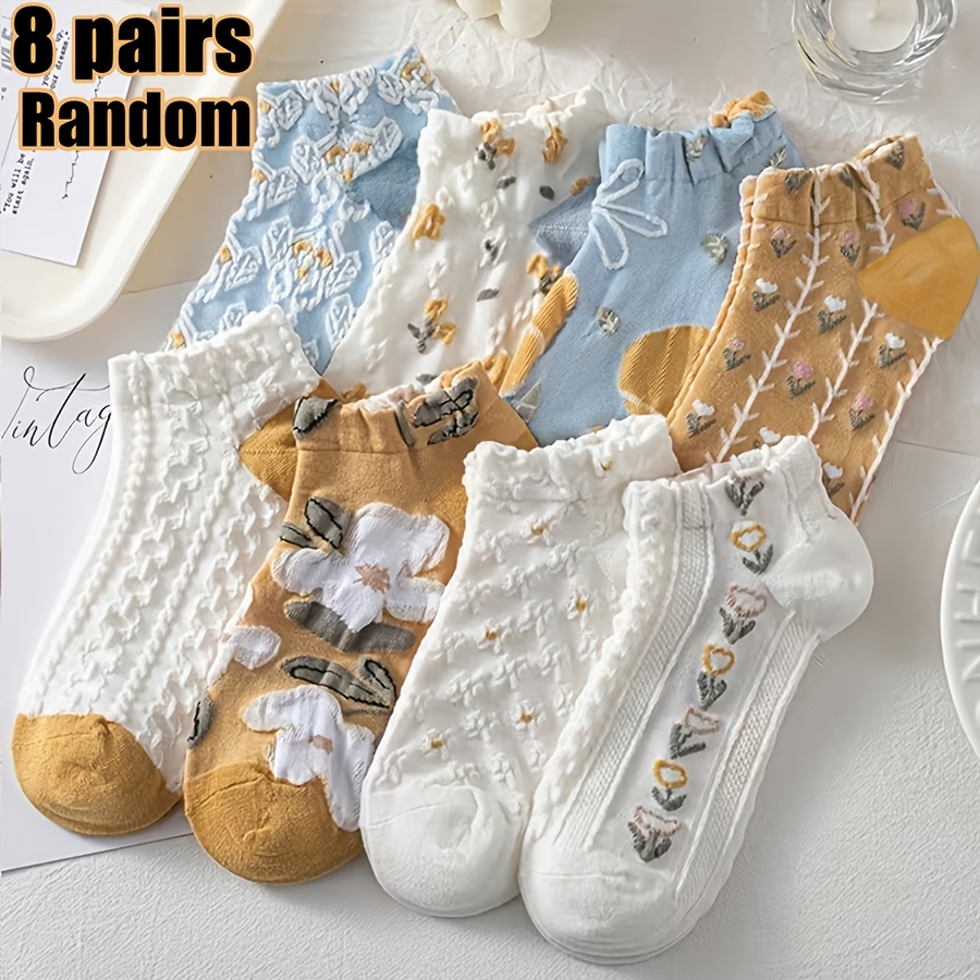E-shop 8er-Pack, Zufälliger Versand. Rustikaler Charme Damen-Söckchen, Vielseitig Bequem. Komfortabler Stoff, Vintage-inspirierte Blumenmuster, Trendig