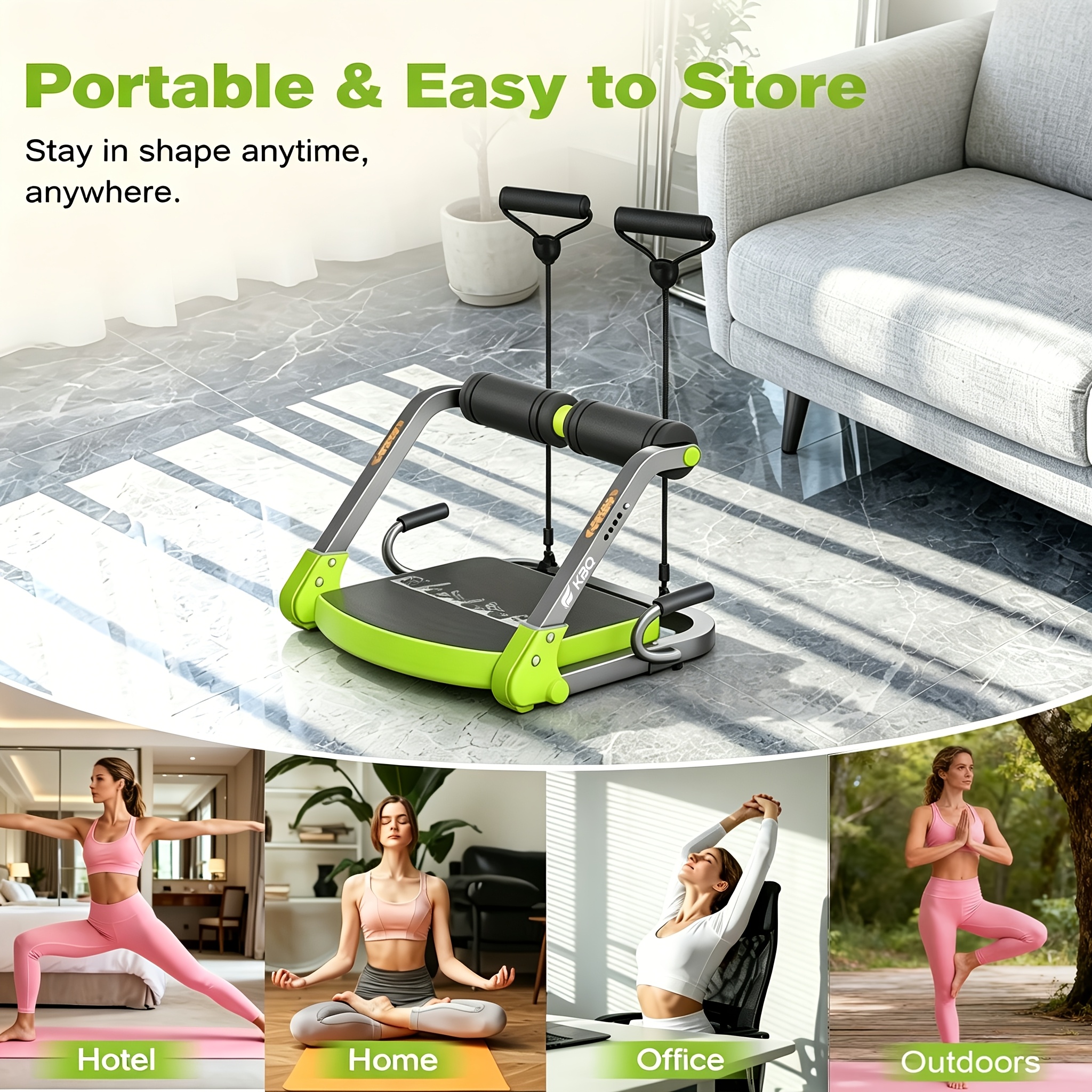 Image of Kbq Multi-functional Abdominal Trainer, Home Ab Workout Machine With Resistance Bands, Supports Sit-ups, Push-ups & Chest Training, Portable Fitness Equipment For Indoor Home Gym