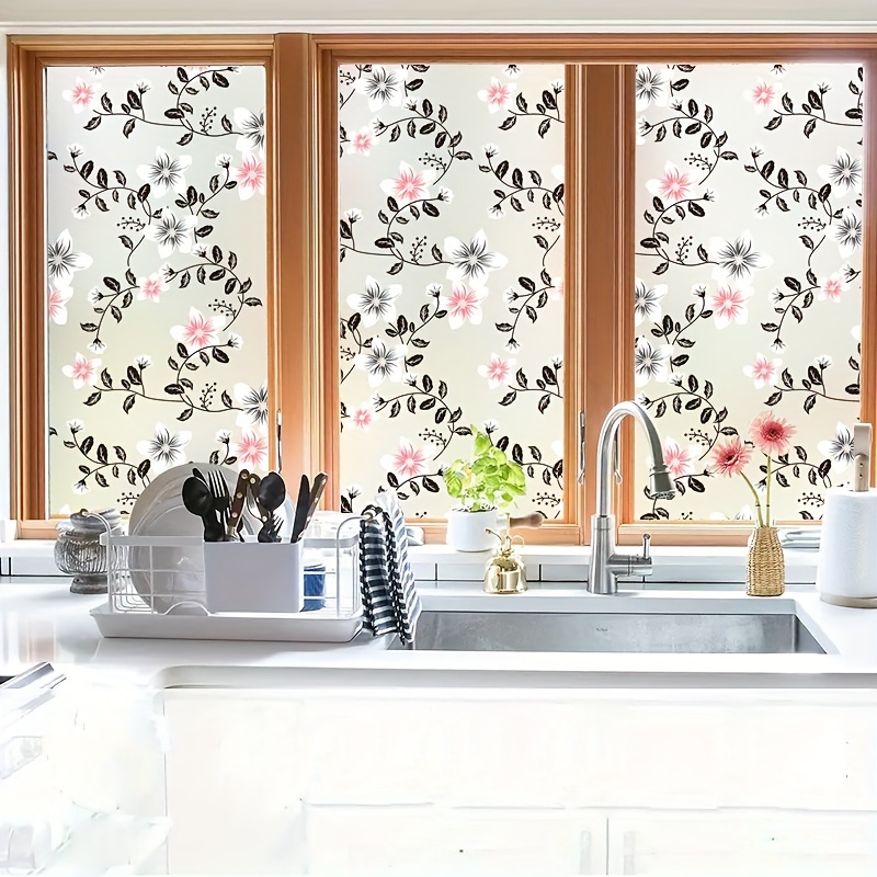 1pc floral pattern window film static clings glass film window privacy film static window sticker for home decor details 6