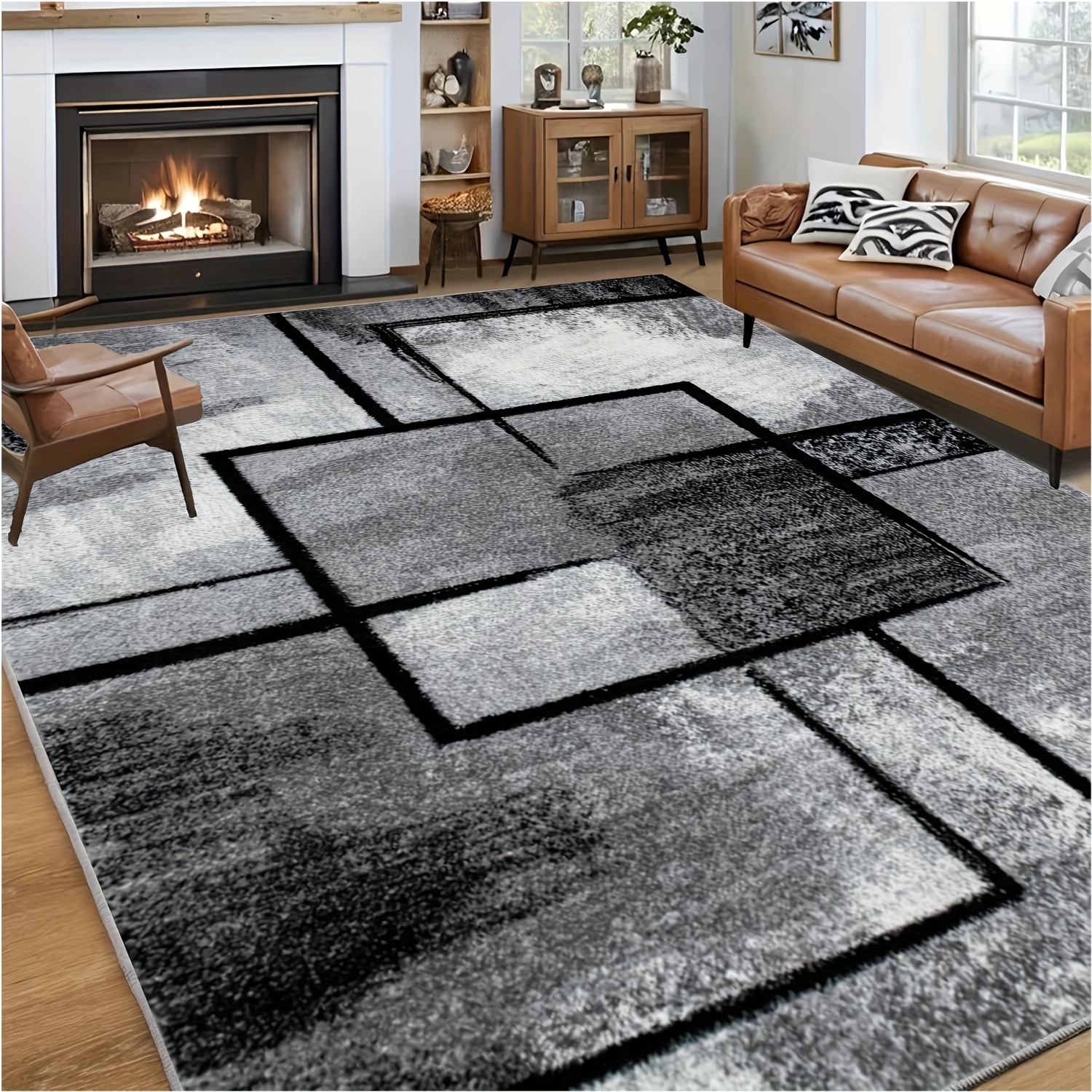large black and white geometric area rug ultra soft non slip machine washable with rubber backing low pile non shedding multi color option for living room bedroom kitchen bathroom