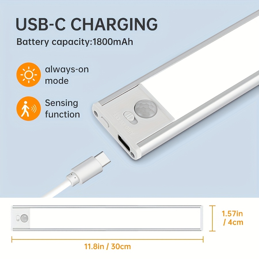 TEMU 2/1pc Motion Sensor Cabinet Light Rechargeable, Sensor Light Motion Indoor, Metal Material Led Night Light, Wireless Magnetic Closet Light, Usb