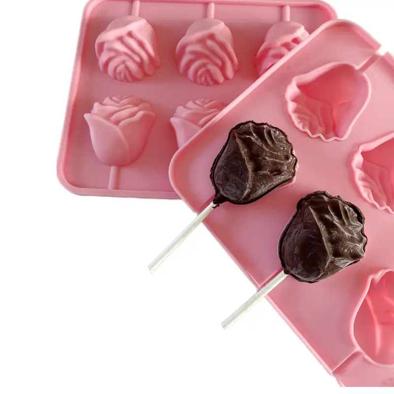 2pcs set 3d rose flowers lollipop silicone mold valentines day chocolate mold non stick and high temperature resistant diy cake and dessert baking decoration tool reusable food grade kitchen accessories suitable for bakery pastry shop details 5