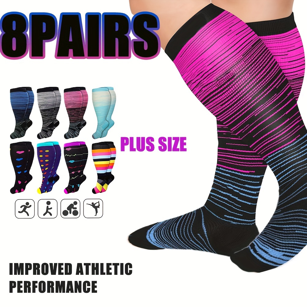 

8 Pairs Plus Size Socks Wide Calf For Men Women Knee Support Hose Medias De Compresión Para Mujer Accessories For Work Leg Long Stockings Pregnancy Maternity Travel Beat Rated