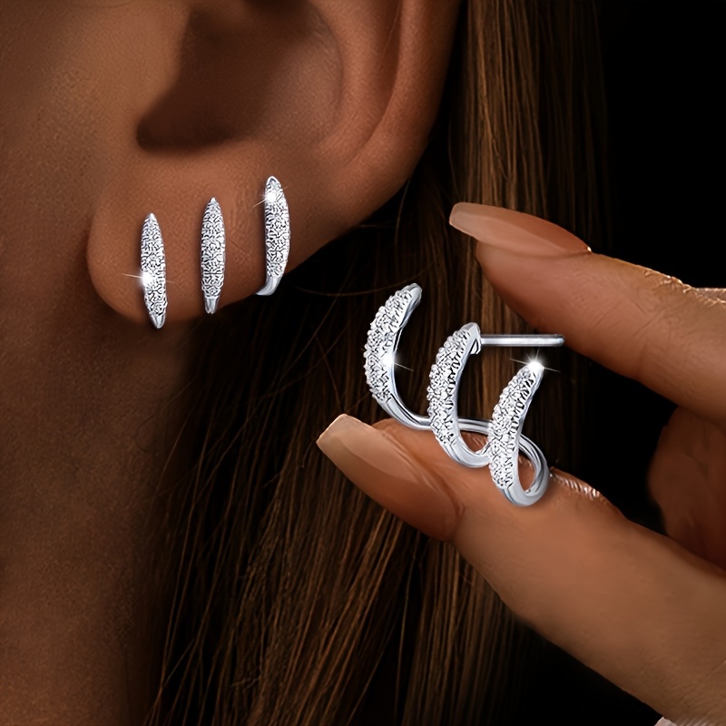 925   versatile geometric three claw design earrings birthday anniversary gift suitable for daily wear without battery