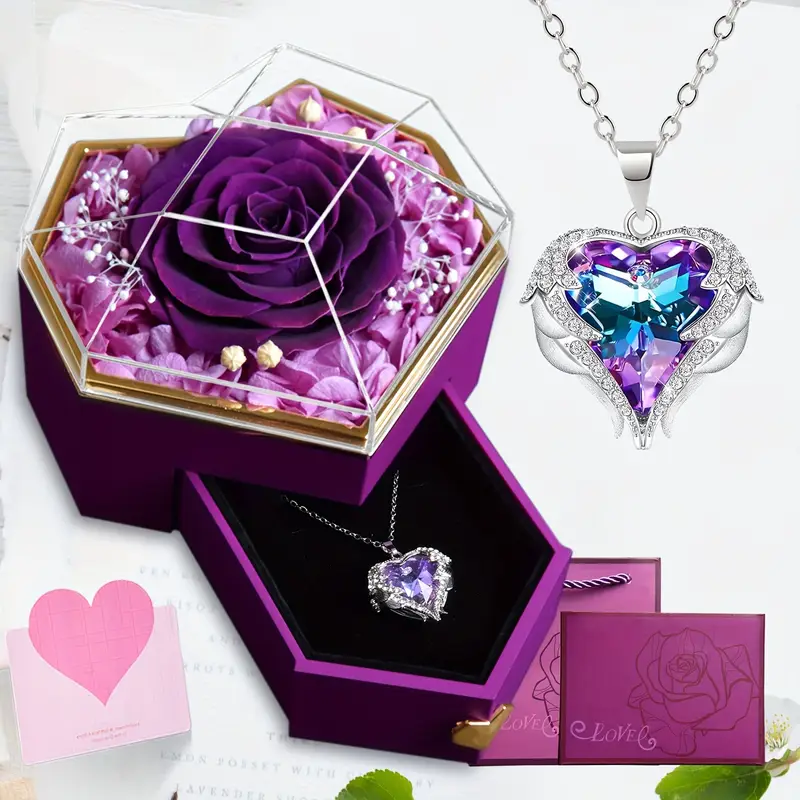 1pc eternal rose necklace jewelry gift box for mom ideal for mothers day birthday anniversary for sister daughter grandma girlfriend friends graduation christmas thanksgiving valentines day details 0