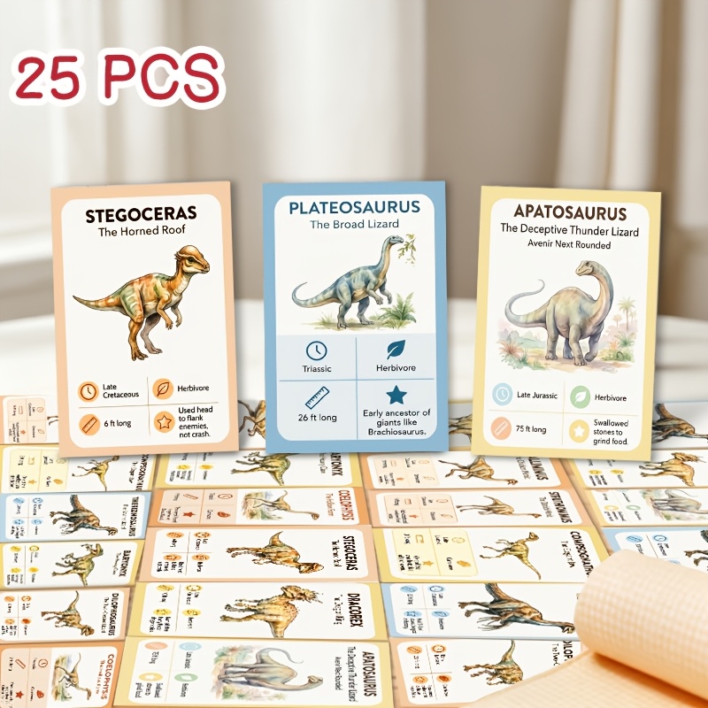 TEMU Lot de 25 cartes de cadeau aquarelle dinosaure, mini cartes cadeaux flash de dinosaures préhistoriques, cartes cadeaux d'information sur les