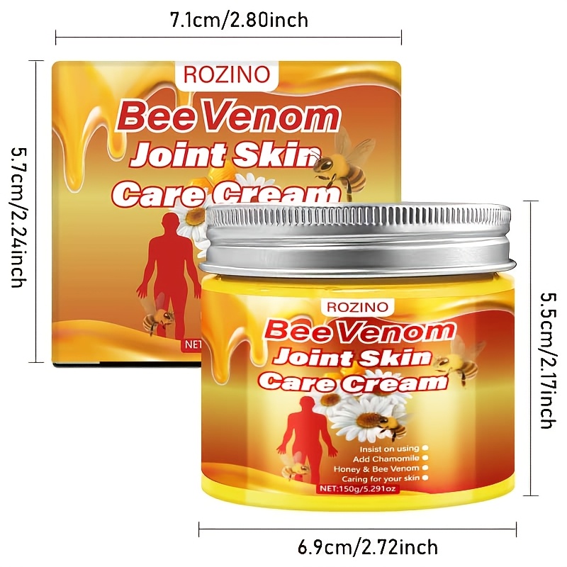 Bee Venom Joint Massage Cream | Contains Natural Ingredients Like Bee Venom, Chamomile, Aloe Vera, Moisturizes Joints, Protects Skin, Locks in Moisture, Softens And Smooths Skin, Suitable for All Skin Types, by ROZINO