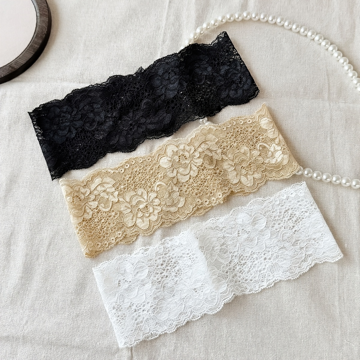 TEMU 3pcs Women's Elegant French Hollow Floral Lace Elastic Headband, Soft Breathable Comfortable Fashion Lace Women's Decorative Headband, Suitable