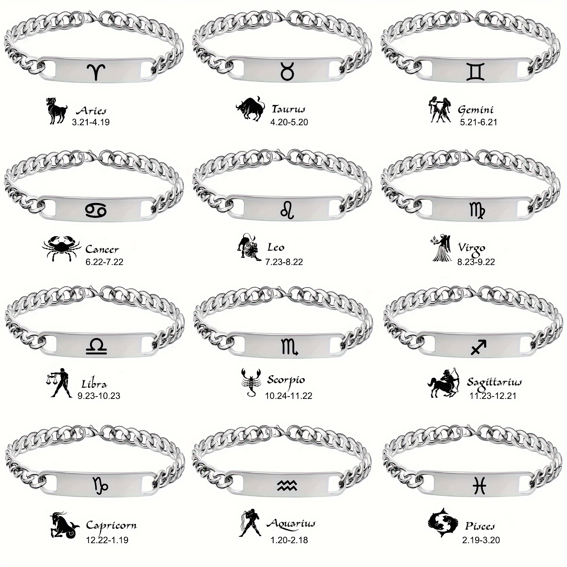 

1pc Stainless Steel Romantic Bracelet - 12 Zodiac Signs, Unpainted, Safe And Replaced, Suitable For Men And Women As A Gift