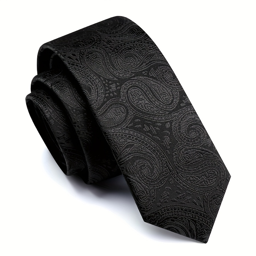 TEMU 1pc Men's Black Paisley Tie Suitable For Daily Party Business Use