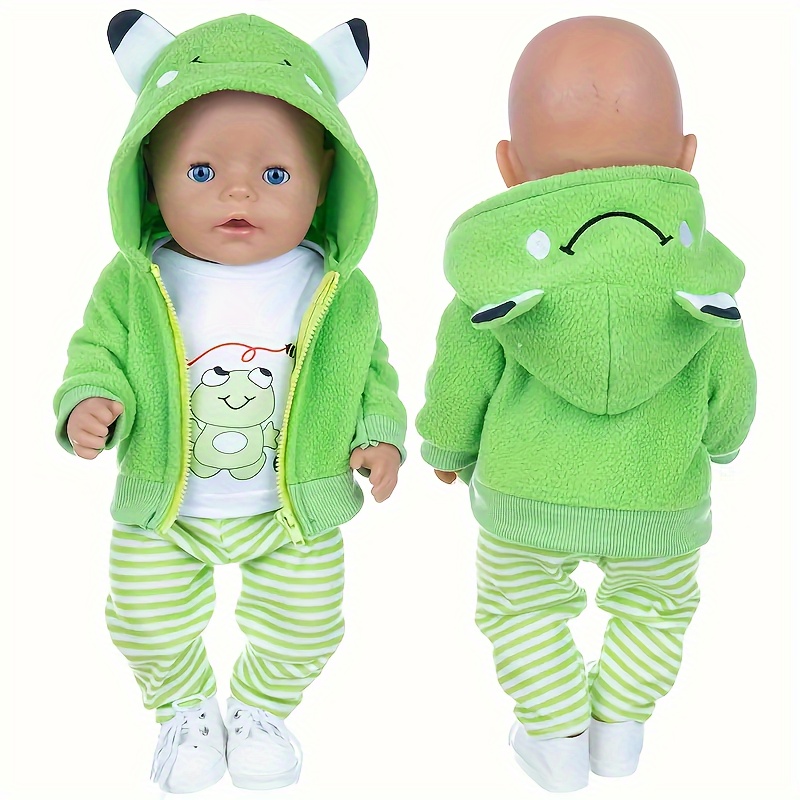 

3pcs Cute Green Frog Pattern Doll Suit, Rose Red Parrot Pattern Doll Suit Suitable For 43/45cm Doll, 17-18 In Doll Clothes, Holiday Gift (doll Not Included)