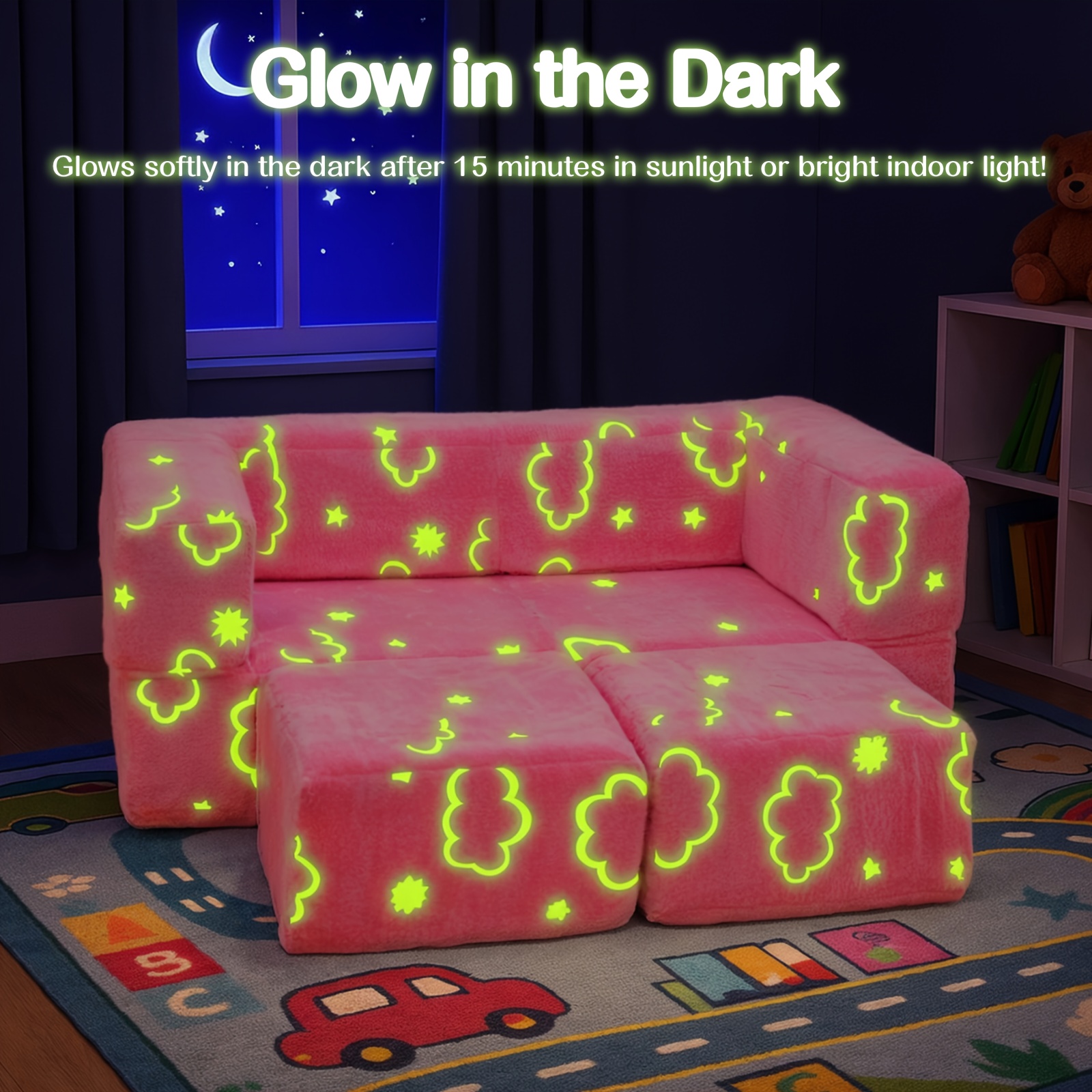 Modular Sofa with Glow-in-the-Dark Foam Cushions & Removable Cover - Soft, Comfortable, Easy-Clean Design, No Assembly Required, Perfect for Home, Playroom, or Living Room Decor, Modular Furniture | Modern Sofa Design | Durable Foam Cushions