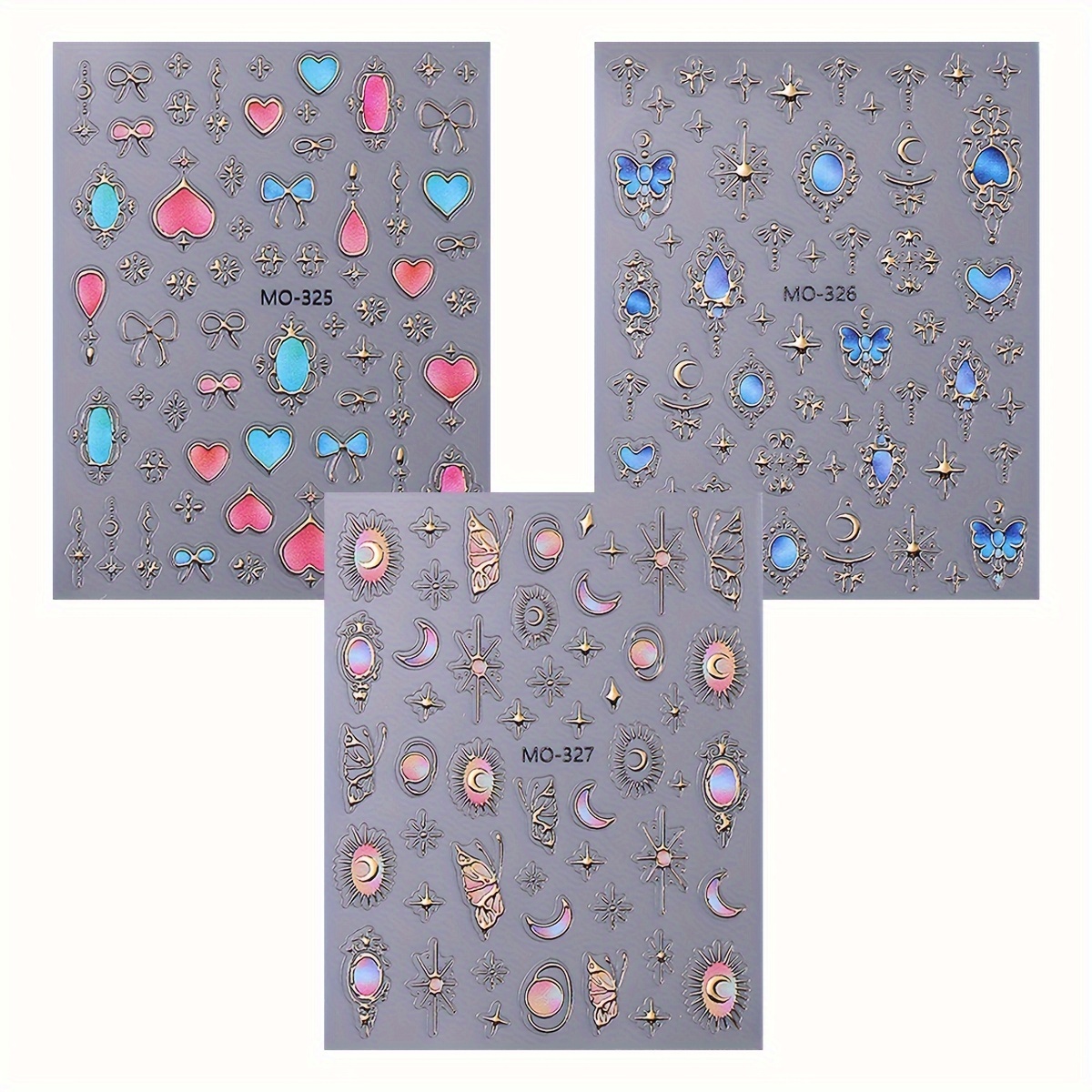 3pcs Moon Nail Art Stickers 3d Baroque Heart Exquisite Nail Decals Elegant Design Charms Diy Manicure Decoration