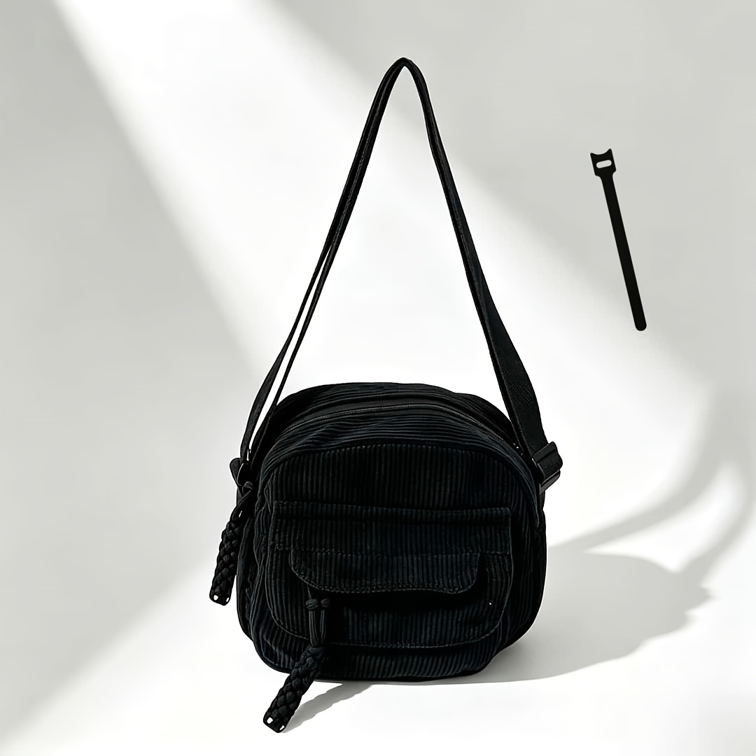 TEMU New Corduroy Large-capacity Stylish Casual Elegant Women's Crossbody Bag With Adjustable Shoulder Strap, Wearable As A Single-shoulder Or