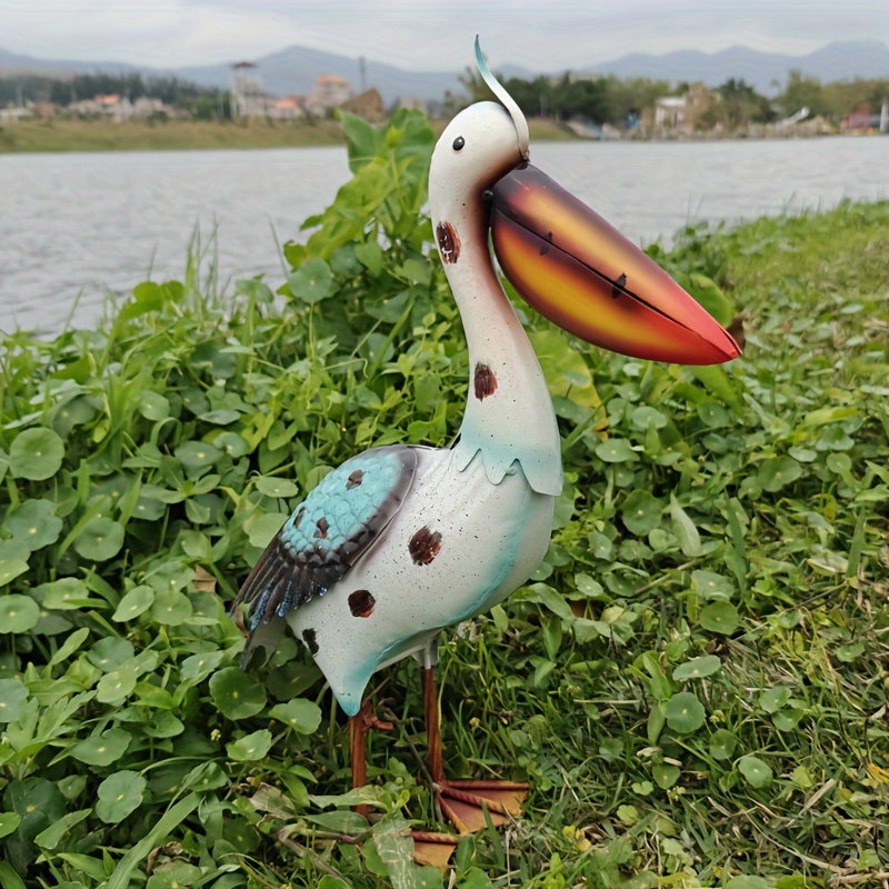 

Hand-painted Metal Pelican Garden Stake - Classic Outdoor Decor, 6.3" Length, No Battery Required