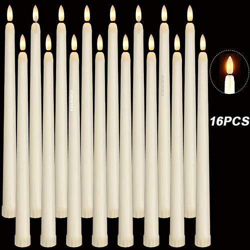 16pcs flameless led taper candles 11battery operated long pole electric candlesticks with realistic warm yellow glow flickering flame candles for christmas halloween valentines day new year dinner parties home church decor no batteries