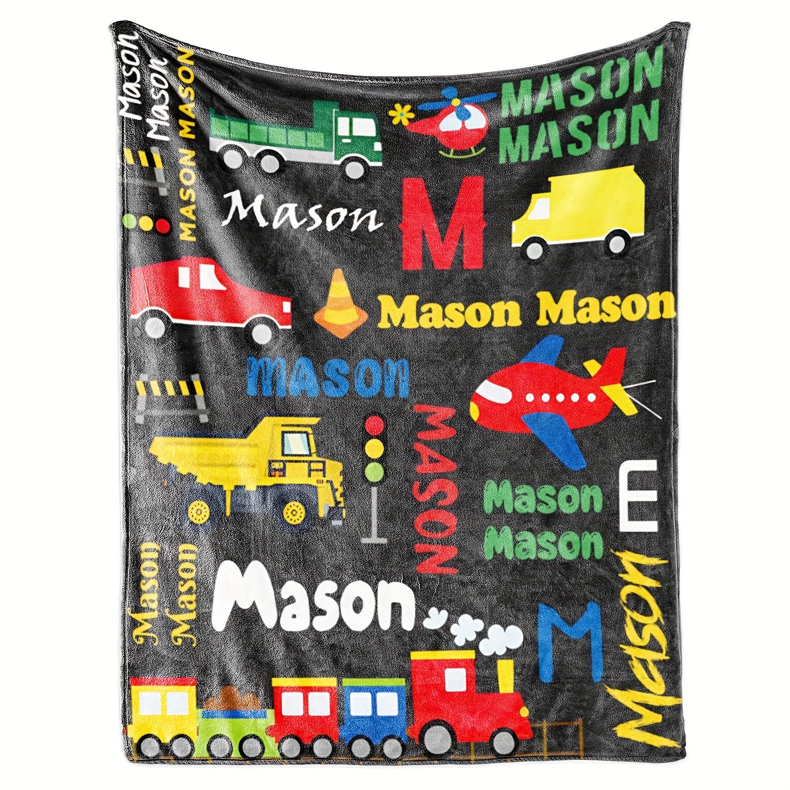 

Personalized Transportation Vehicles Pattern Flannel Fleece Throw Blanket - Custom Name, Hypoallergenic, Machine Washable, All-season Multipurpose Use For Outdoor, Beach, Camping, Sofa, Office - 1pc