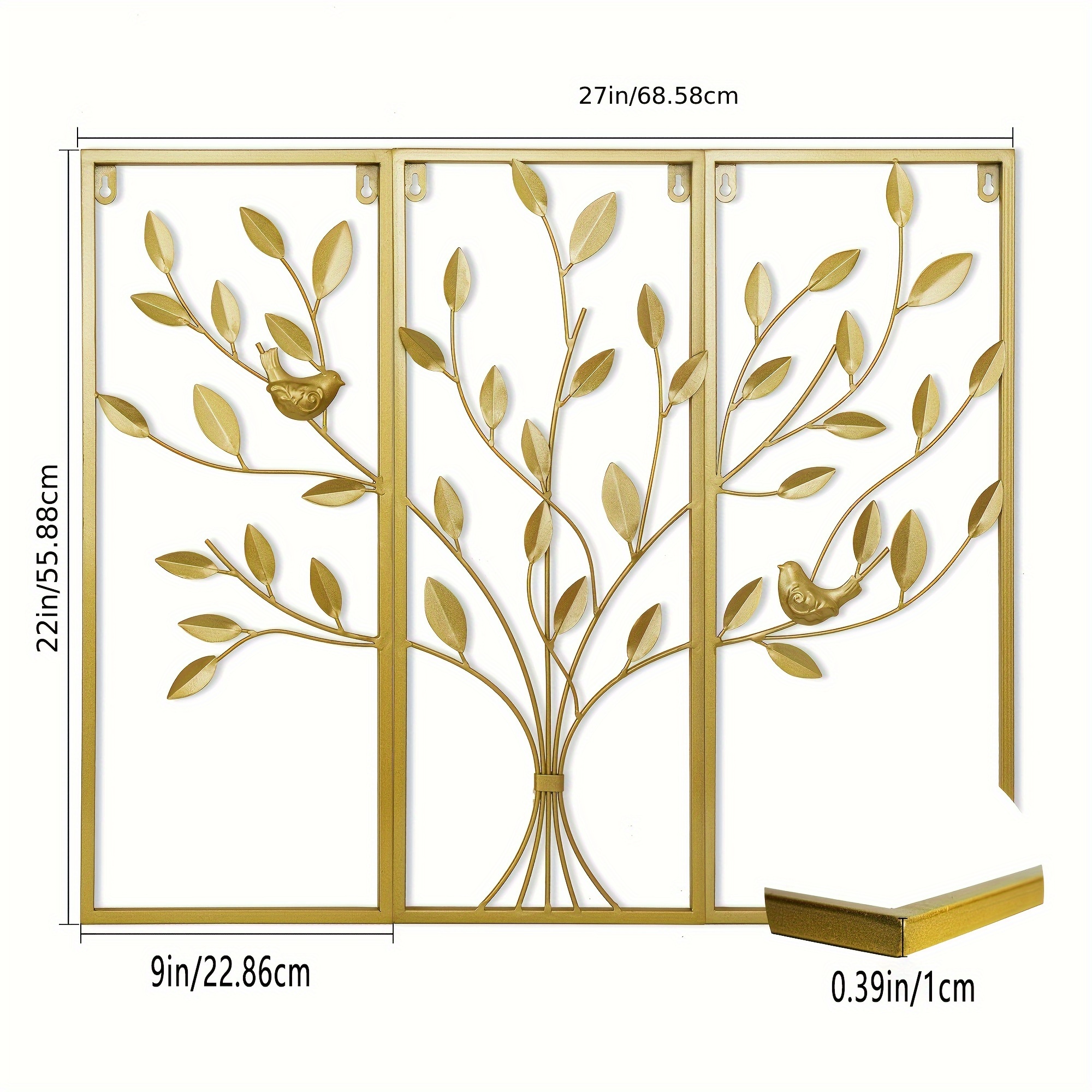 3pcs golden metal wall decor arts golden   wall hanging decor with frame for living room study room bedroom farmhouse decor housewarming gift details 5