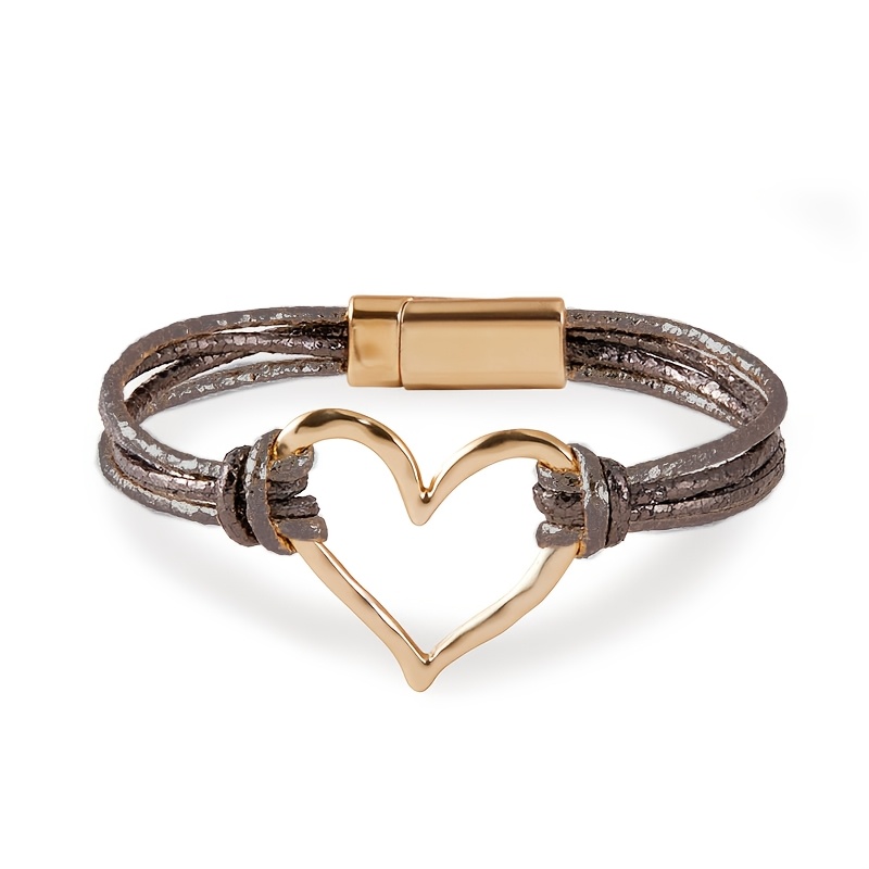 TEMU Pulsera de mujer de 1 pieza, simple, tejida a , con dije de y cierre magnético de PU