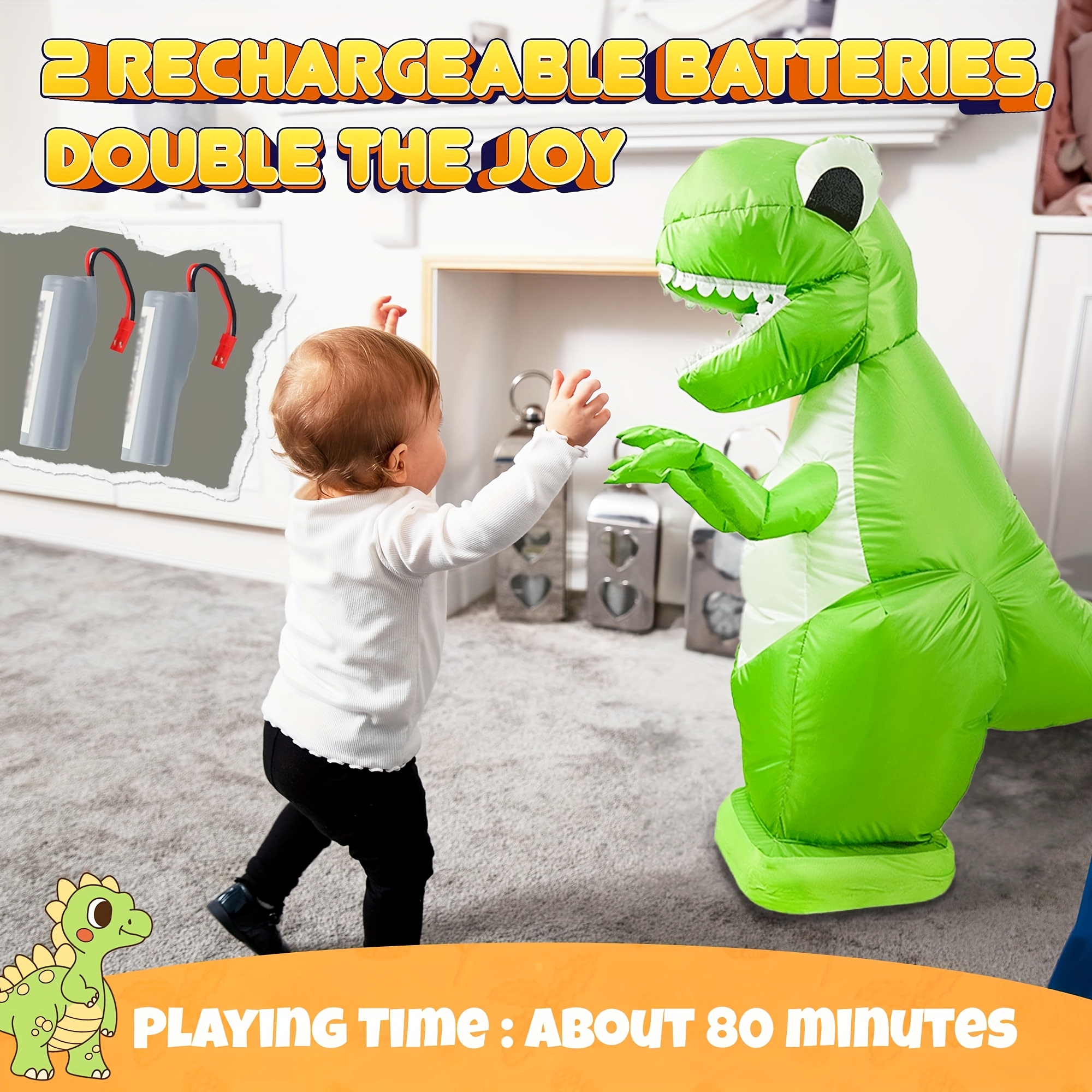 Remote Control Inflatable Dinosaur - 2.4Ghz Remote Control with Realistic Walking & Spins, for Kids Ages 6+