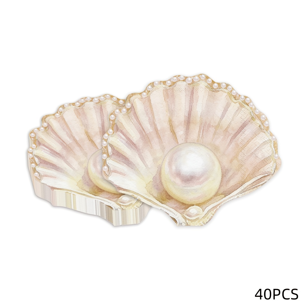 TEMU Servilletas de 20/40 piezas con temática hawaiana de conchas de perla, adecuadas para en , fiestas de , decoración - Servilletas de acuarela con