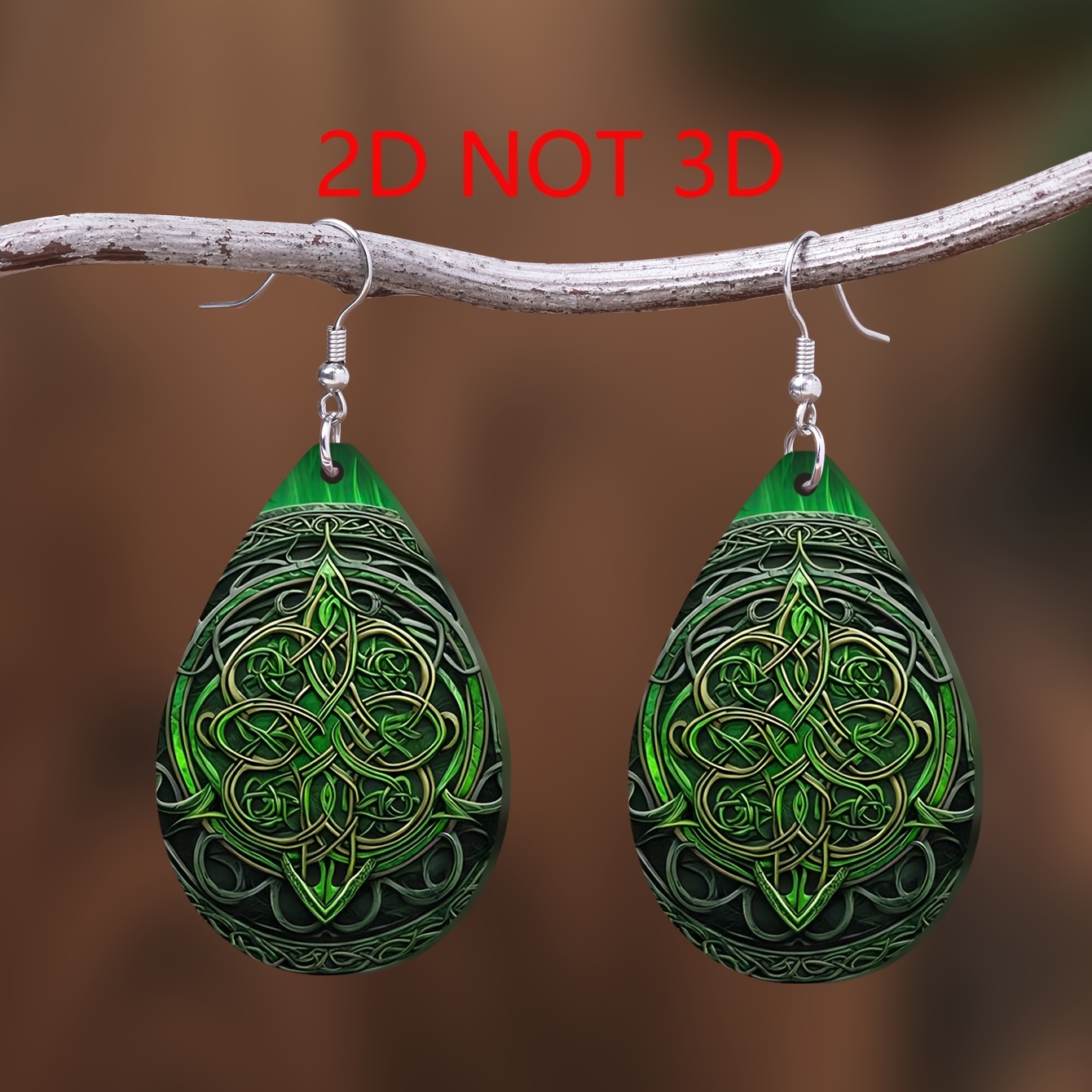 2D Flat Green Celtic Eternal Knot Acrylic Earrings