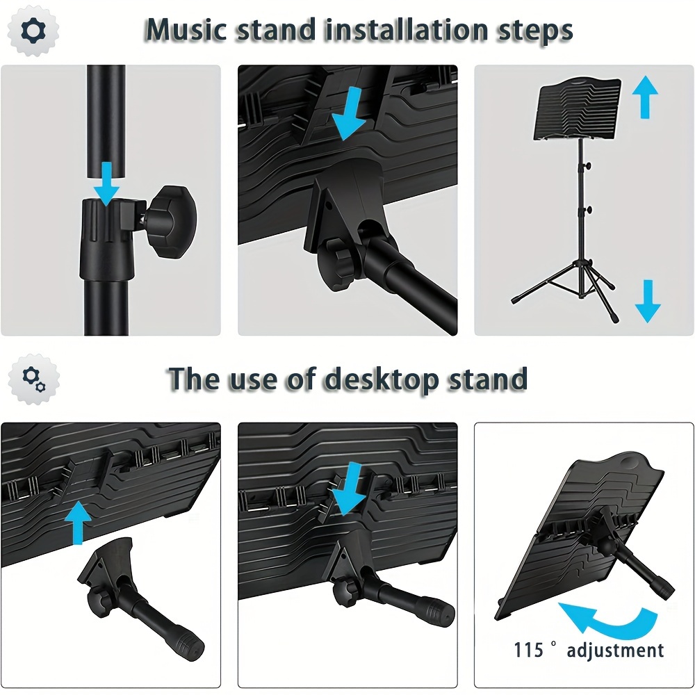1pc alloy music stand with adjustable tripod base portable folding sheet music holder durable desktop music rack for performance band travel   music clamp carrying bag Product details 5