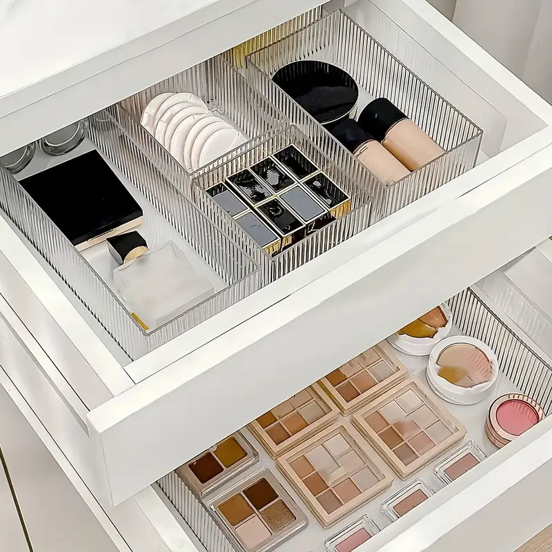 5-delige set doorzichtige acryl cosmetica-organizers, transparante plastic make-up opbergbakken met verdelers voor , multifunctionele aanrechtblad huidverzorgings- en schoonheidsproductenhouders - , , bureau- en ladeorganisator voor thuisopslag details 4