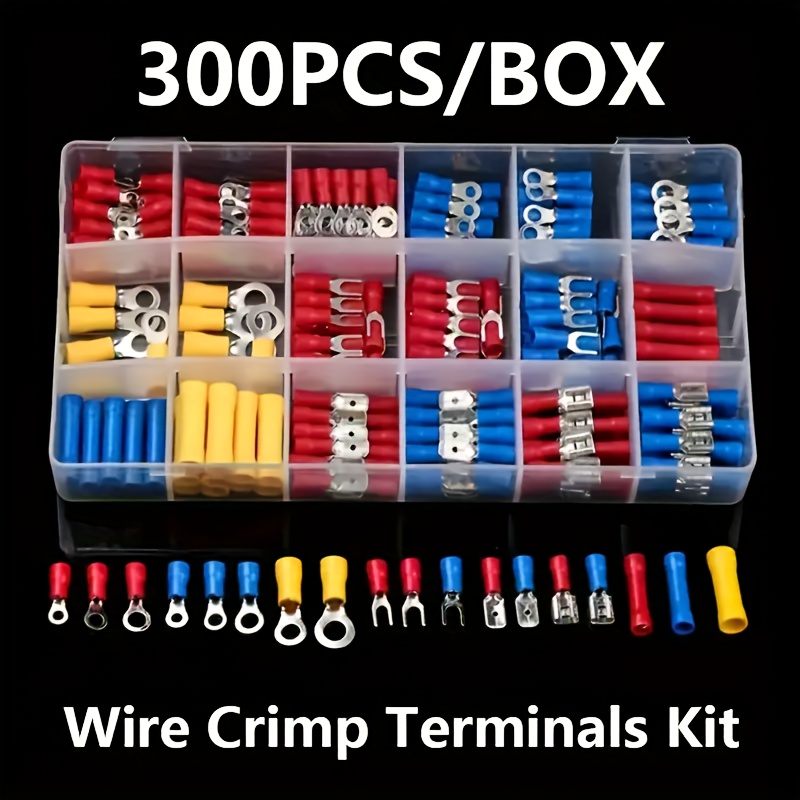 TEMU Kit de 300 pièces de cosses à sertir à fourche assorties, connecteurs de câble , boîte combinée pour sertissage et épissage de fils électriques,
