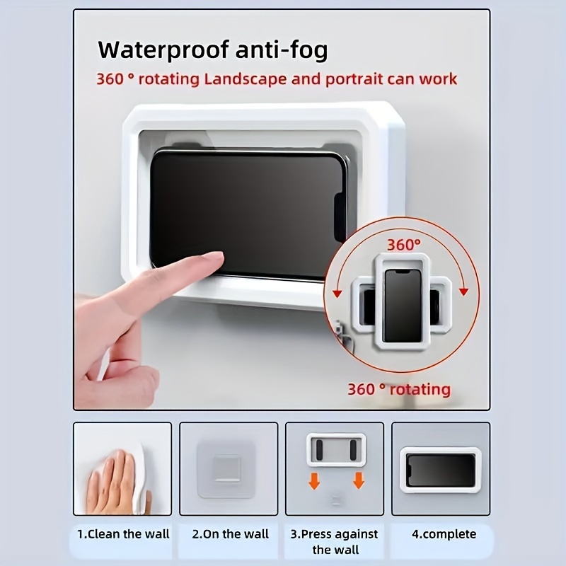 360 degree rotation   shower phone holder case mounted on bathroom bathtub kitchen wall for iphone 15 14   pro max xs xr suitable for 6 8 inch phones details 3