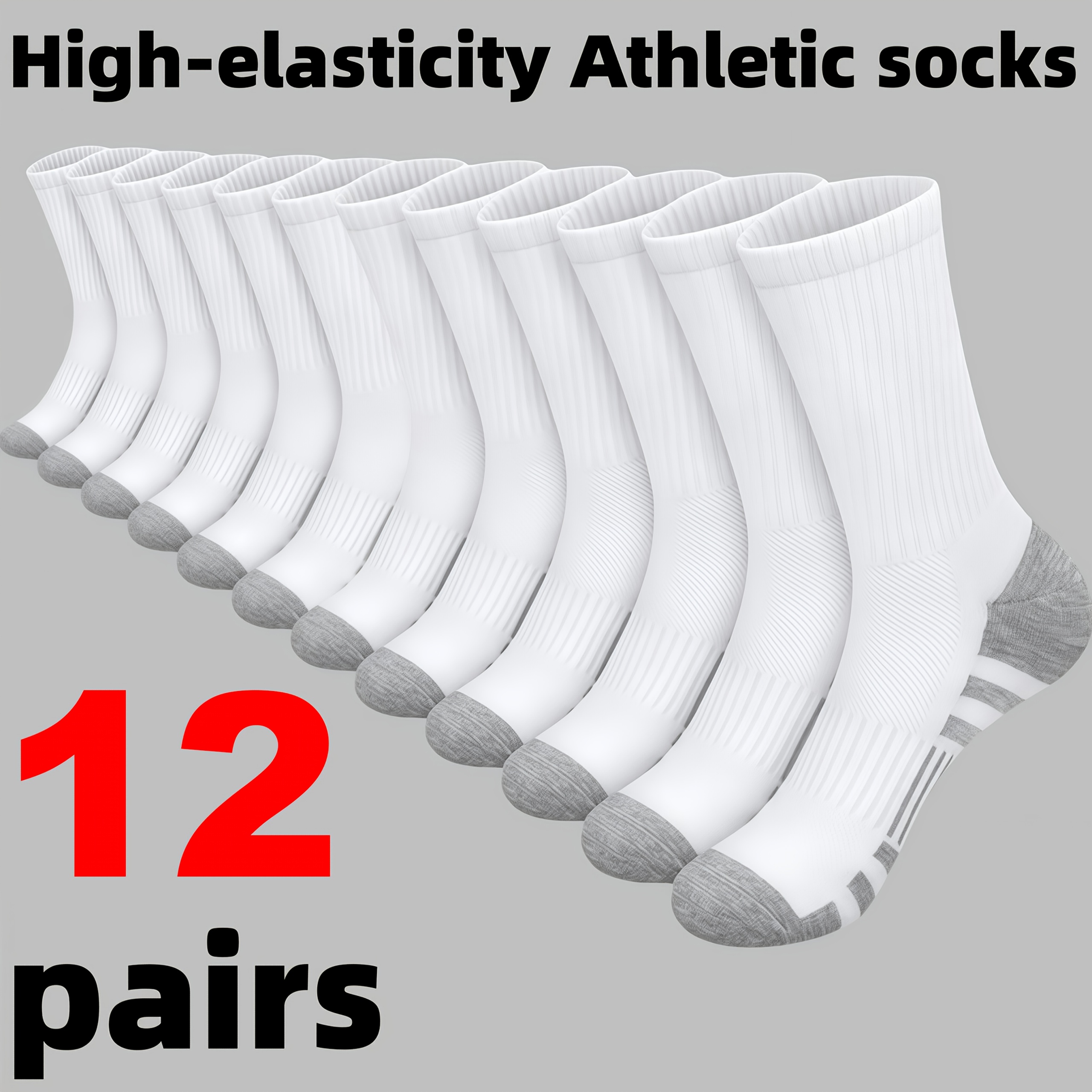 TEMU Lot de 12 paires de chaussettes noires, blanches et grises, chaussettes de sport automne/hiver pour homme, chaussettes d'activités de ,