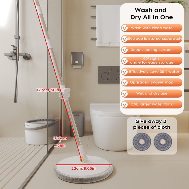 TEMU Ensemble de Serpillière et Seau à Rotation 360° Joybos avec Tampons Réutilisables - Manche Extensible en Acier Inoxydable, Système de Nettoyage