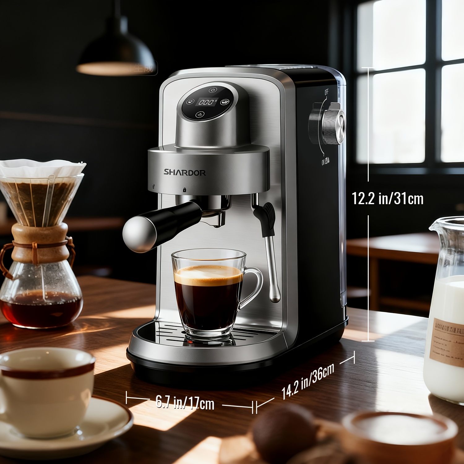 Espresso Coffee Maker - Automatic Espresso Coffee Machine with Milk Frother, 20 Bar Pressure, 1 & 2 Shot Options, Milk Frother, Kaffeemaschine for Lattes, Cappuccinos & Macchiatos, Fast Heating, Easy to Use for Rich, Creamy Coffee, Kitchen Appliances