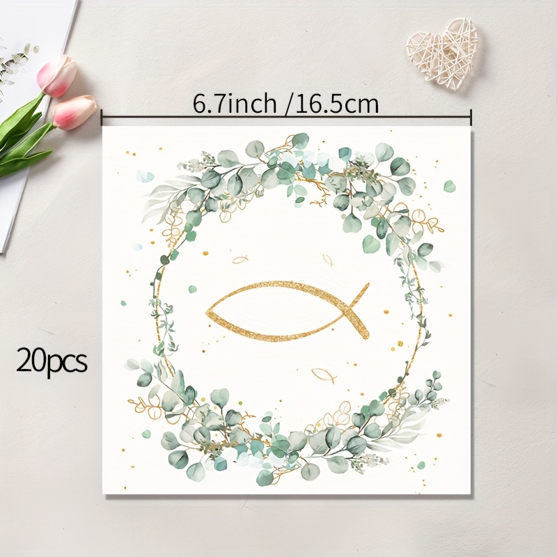 E-shop 20 Stück Eukalyptus & Fisch-Muster Einweg-Servietten – für Taufen, Geburtstage, Desserttische & Partydekorationen zu Halloween & Weihnachten