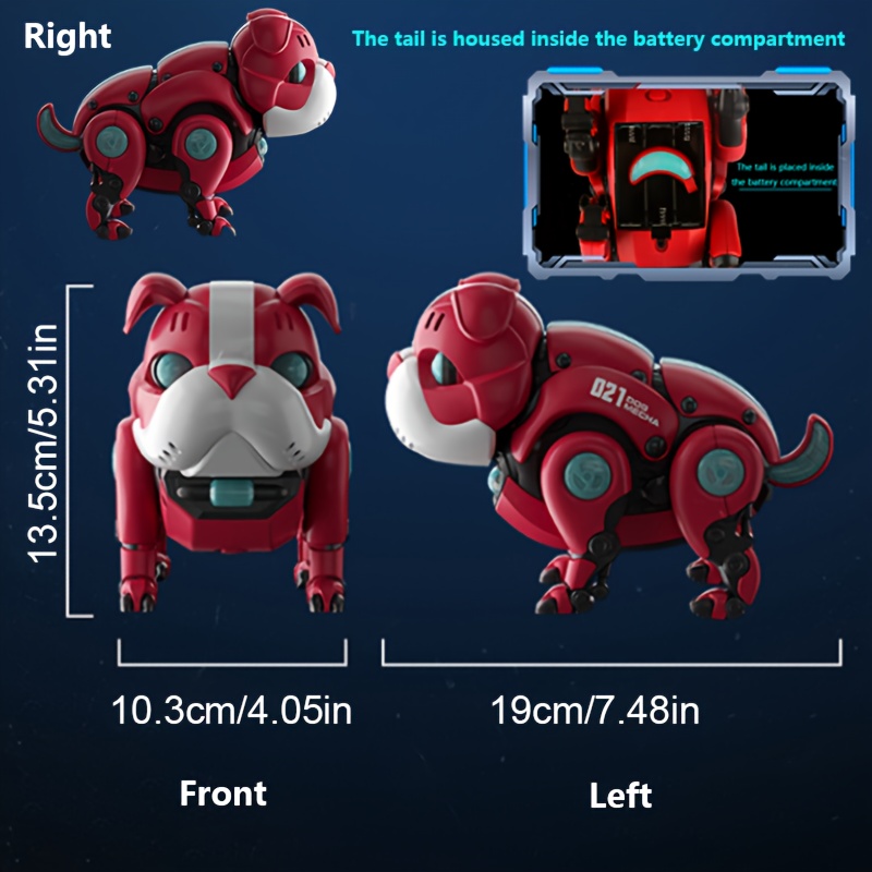 021 MECHA Dog Toy Interactive Electric Puppy with Music Lights,  Articulated Joints, Red Battery Operated (AA Batteries Not