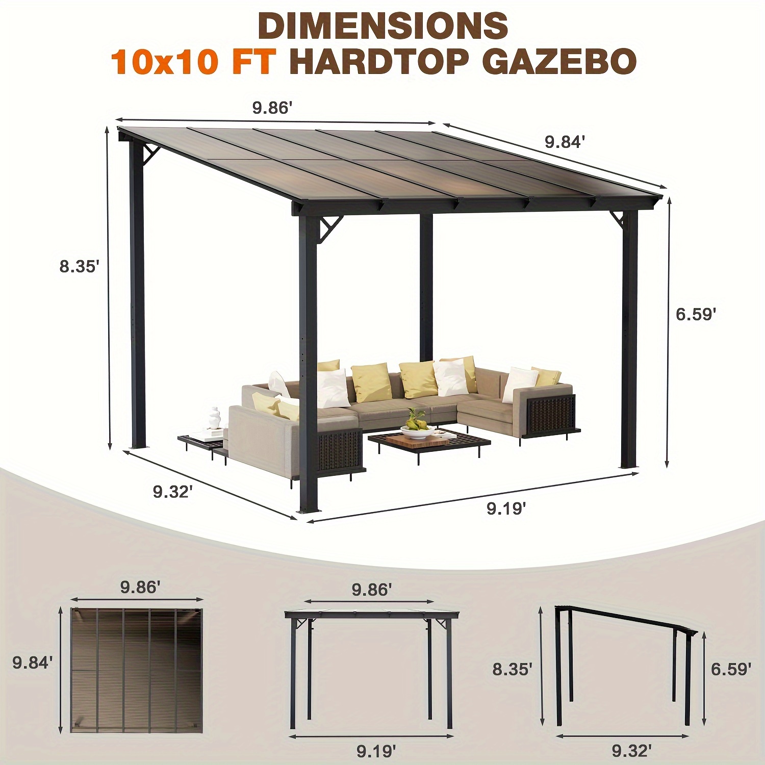 10' X 10' Gazebo Wall Mounted Lean Gazebo Pergola - Temu