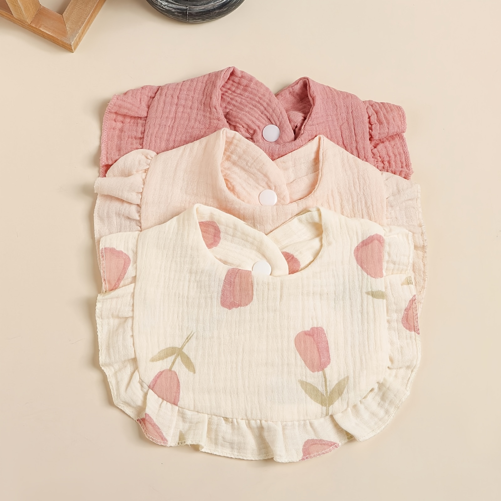 3pcs Pure Printed Wear Bibs, Soft Breathable Trimmed U-shaped Bibs, Suitable For Newborn Gift Bib Set, Baby Clothing Matching Cute Printed Bibs