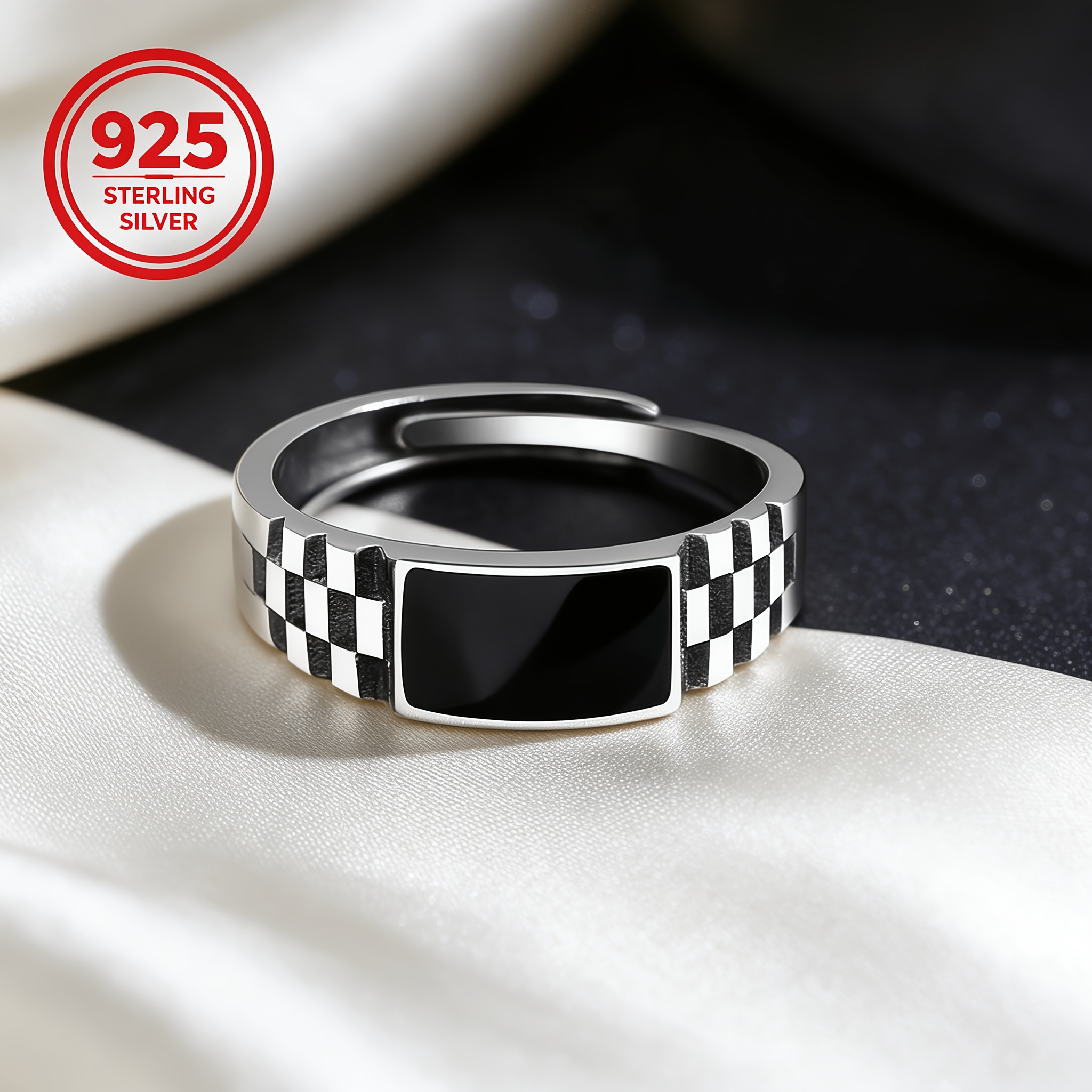 925 Silver Open Geometric Chess/Card Game Ring, Gift for Friends
