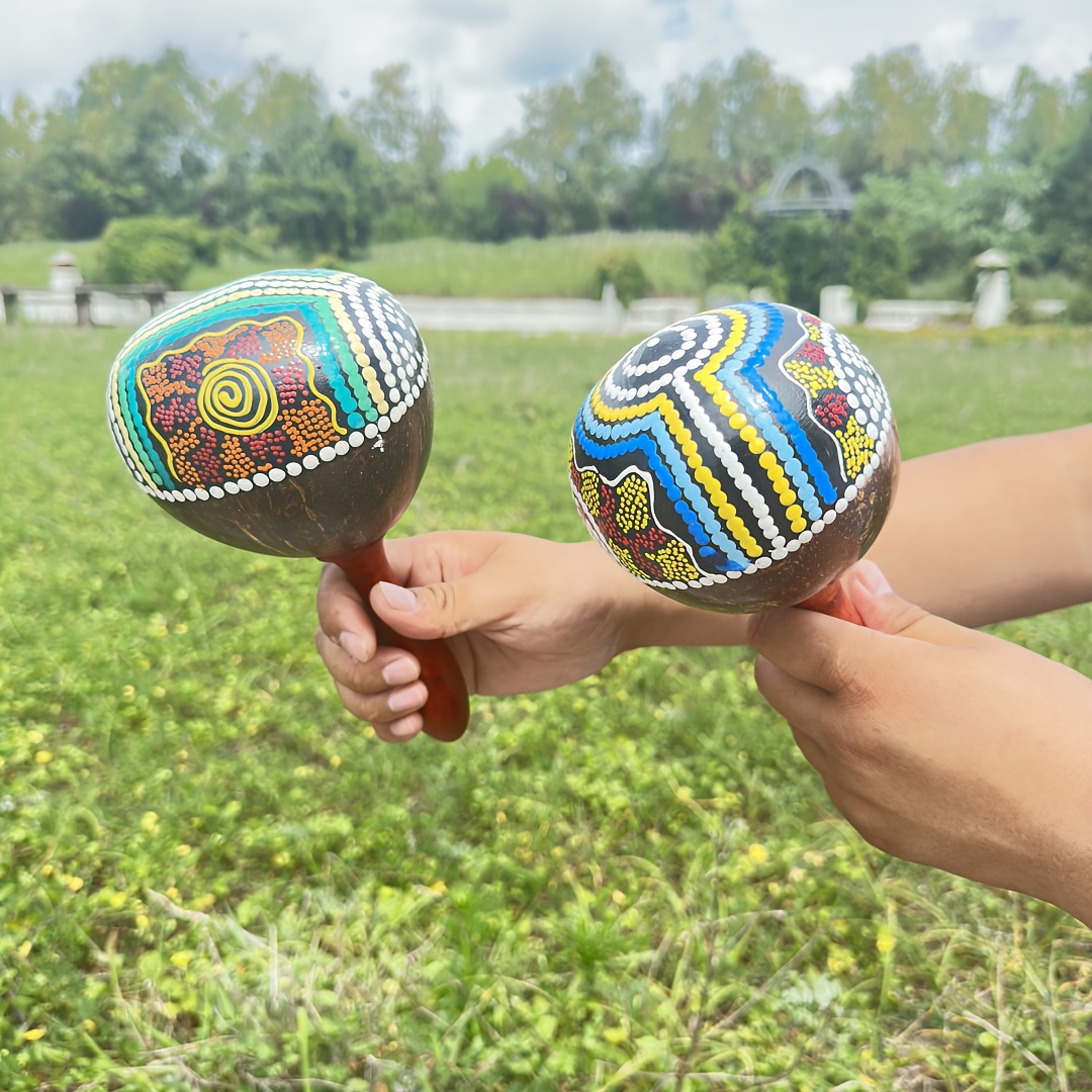 Handmade Painted Coconut Shell Sand Cone, Professional Percussion Accompaniment Instrument, Orff Percussion Sand Hammer, Suitable for Stage Playing, Accompaniment, Party, KTV, Best Gift for Holiday Gift Giving, Ktv Entertainment, Party Instrument, Cultural Instrument, Artistic Percussion, Quality Craftsmanship, Durable Construction, Rhythm Tool, Musical Accessory, Party Hosts, Music Performers