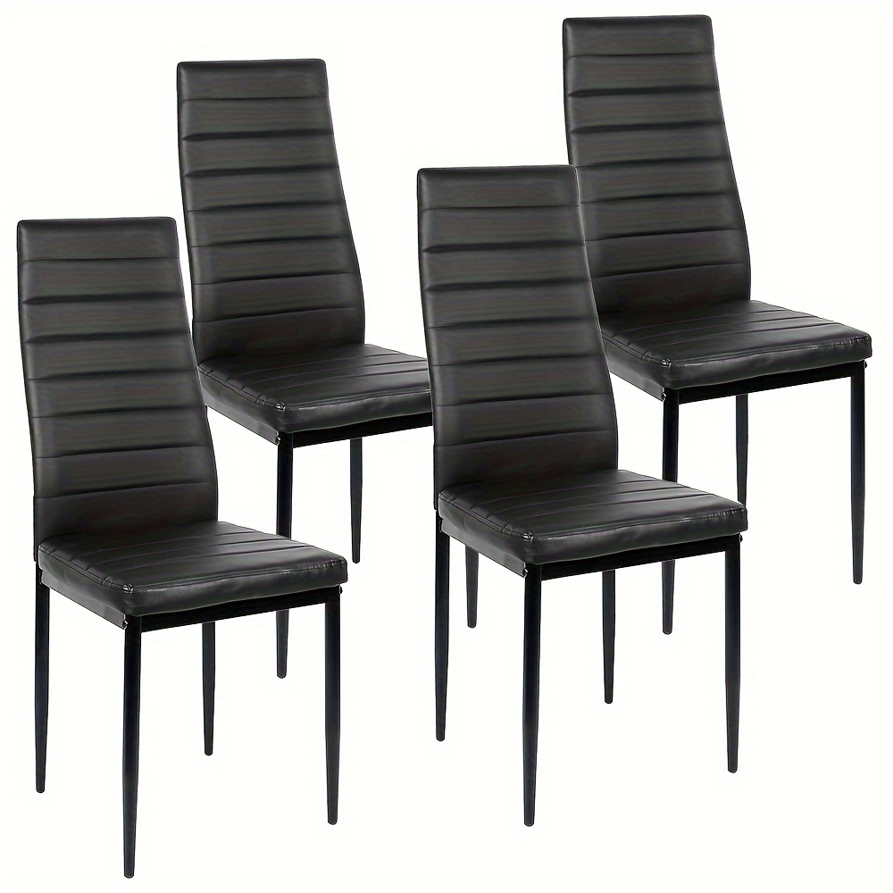Black PU Leather Dining Chairs Set Of 4, Dining Room Chairs with Upholstered Cushion & High Back, Modern Armless Side Chair, Kitchen Chairs for Home, Restaurant, Living Room (4pcs, Black)