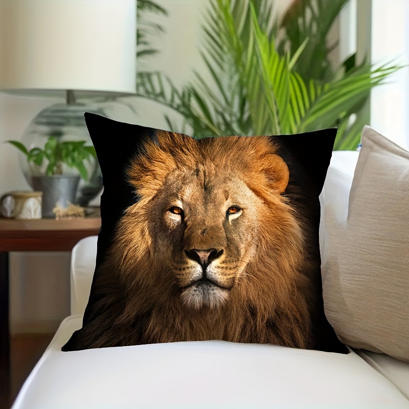 

Contemporary Lion Animal Print Throw Pillow Cover - Soft Comfortable Cushion Case With Zipper Closure - Machine Washable Knit Fabric Polyester 100% - Fits Various Room Types