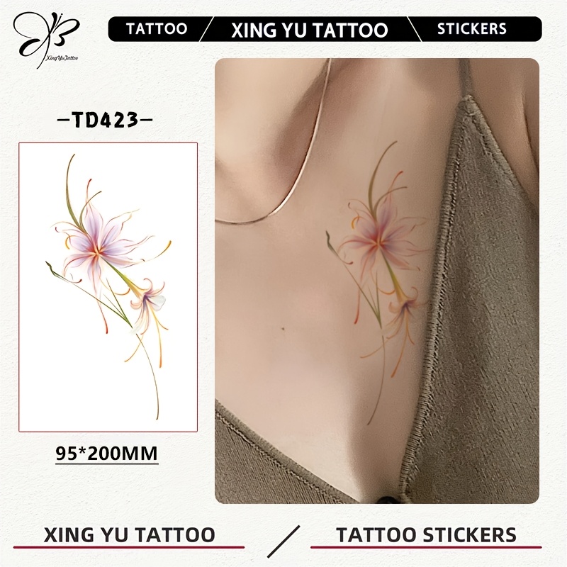 xing yu tattoo romantic lily tattoo sticker 95x200mm - Temu Canada