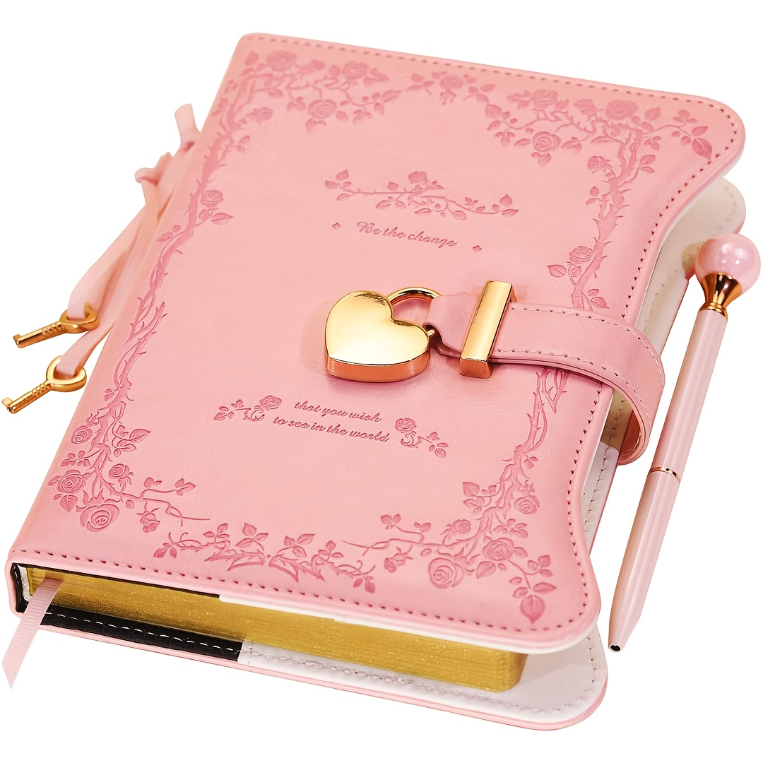 Elegant Pink Floral Embossed Faux Leather Diary