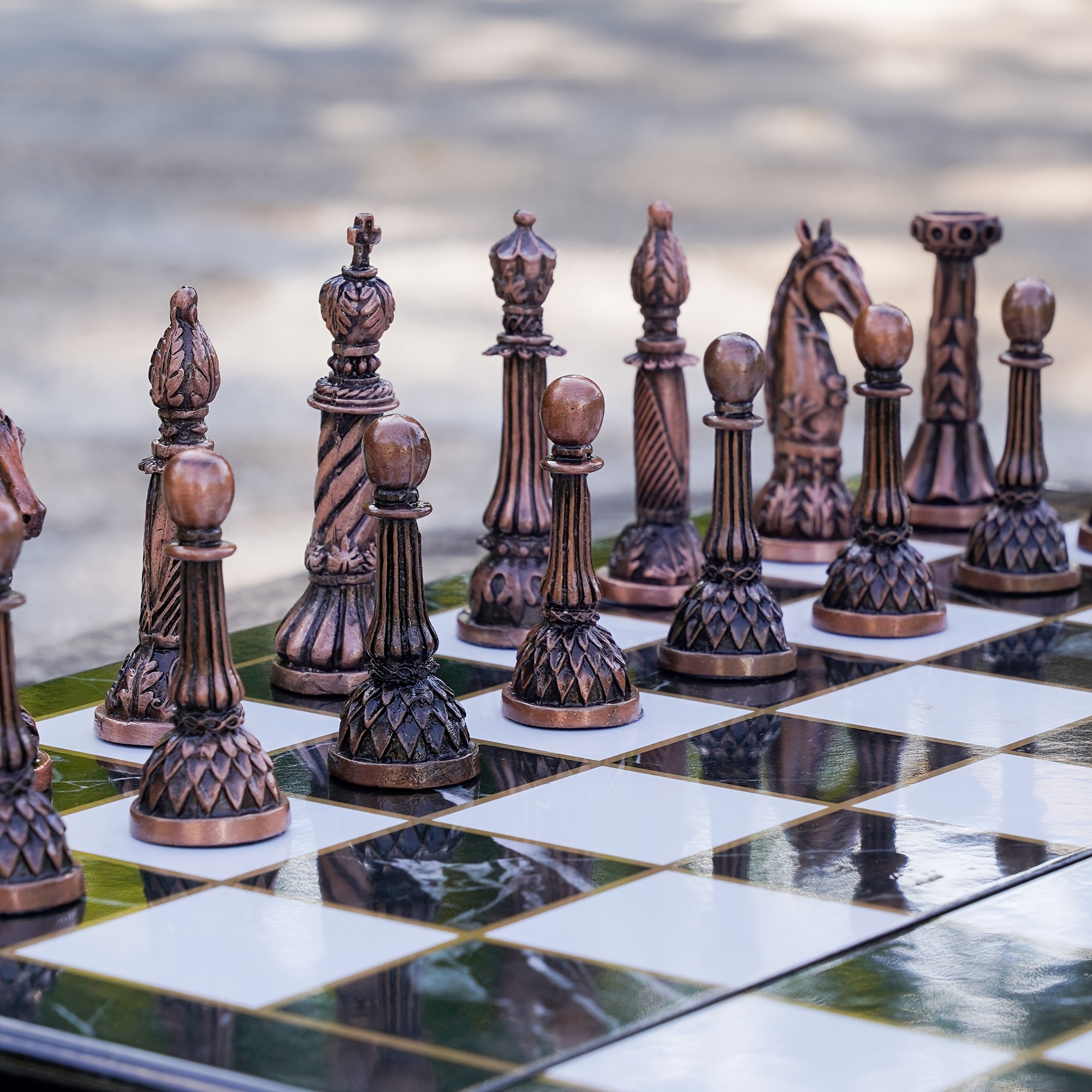 TEMU 15 Inch Retro Metal Chess Set For Adults Marbling Chess Board With Chess Pieces Travel Chess Set With Metal Pieces Folding Chessboard Ideal For